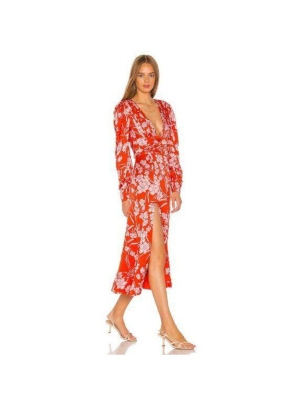 Song Of Style Red Floral Satin Midi Dress - Picture 3 of 4